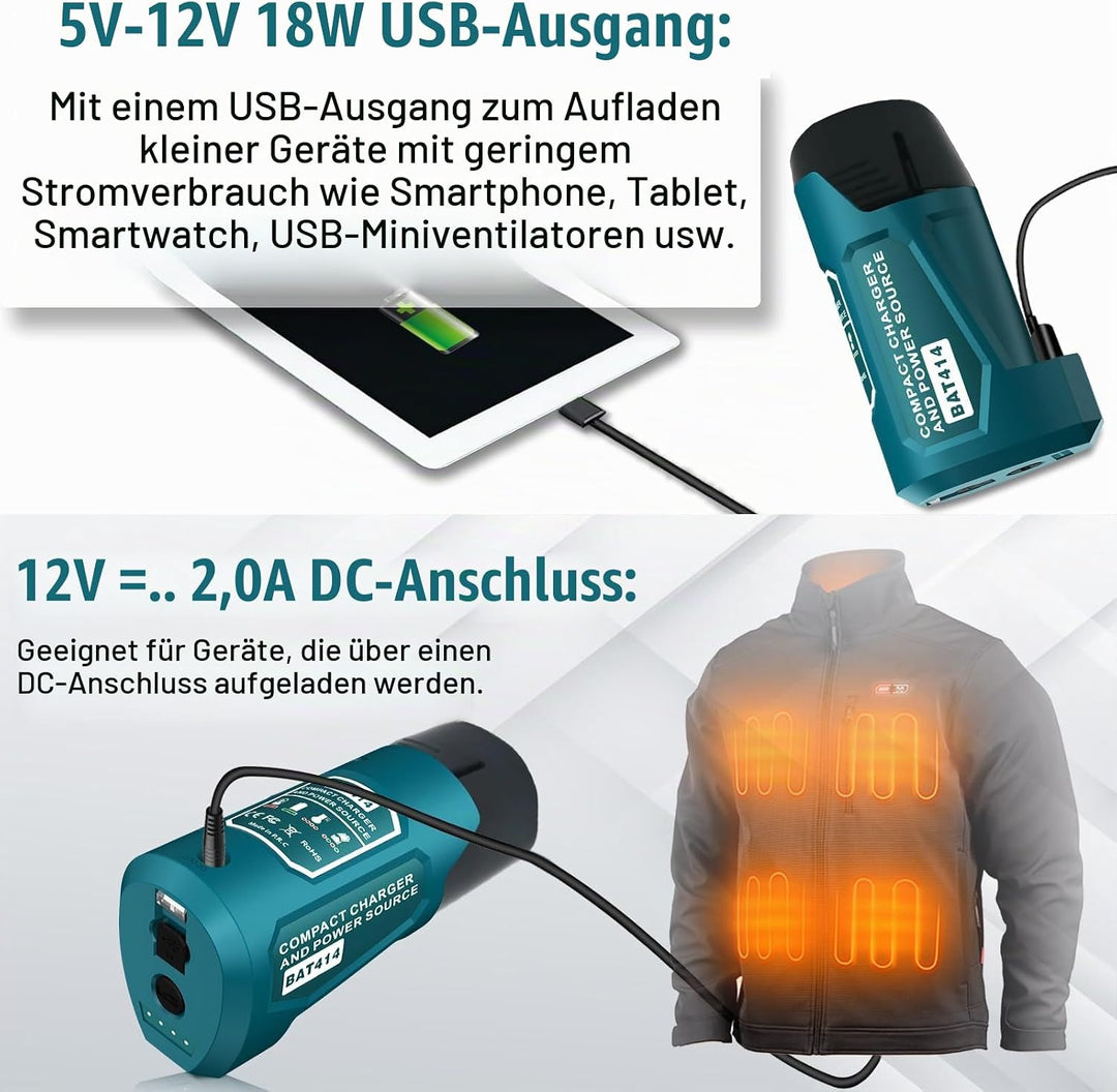 TPDL Adapter für Bosch GBA 12V Professional System mit DC-Anschluss und USB-Outport, Power Wheels, L