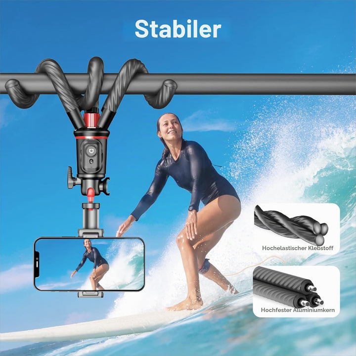 Fotopro Handy Stativ, Mini Flexibles ausziehbares Stativ Stand mit Verlängerungsstange Kompatibel mi