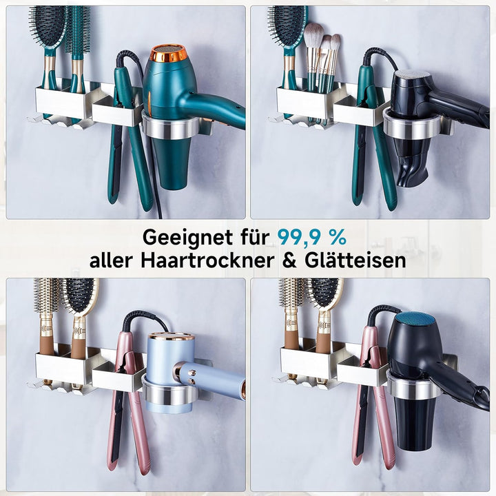 YYBO Föhnhalter Wand Ohne Bohren, Fönhalter Wandhalterung, Föhn Halterung für Föhn und Glätteisen Ha