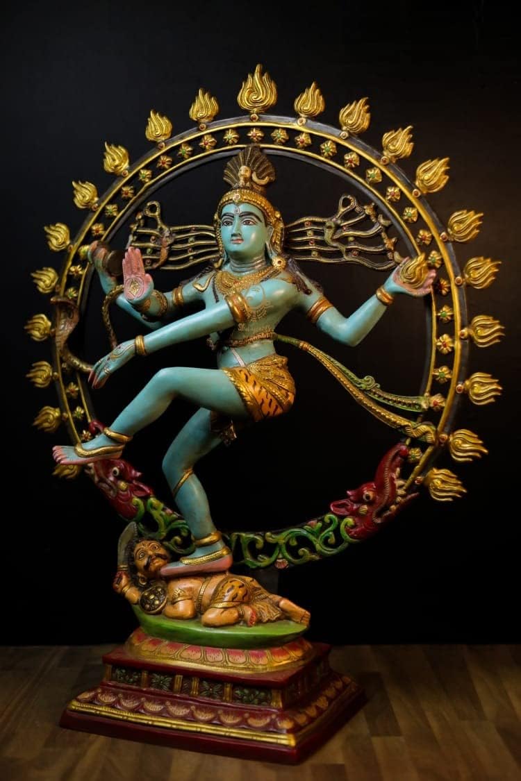 SHIVAJI ARTS Nataraj-Statue, Tanzende Shiva aus Messing, handbemalt, 66 cm, gross, 1 Stück
