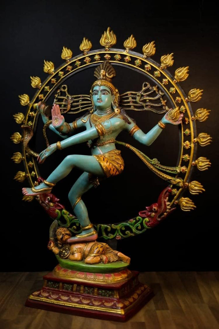 SHIVAJI ARTS Nataraj-Statue, Tanzende Shiva aus Messing, handbemalt, 66 cm, gross, 1 Stück