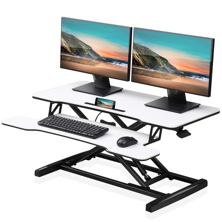 FITUEYES Höhenverstellbar Schreibtischaufsatz Büro Sitz Steh Computertisch 92 x 40 cm Stehpult mit T