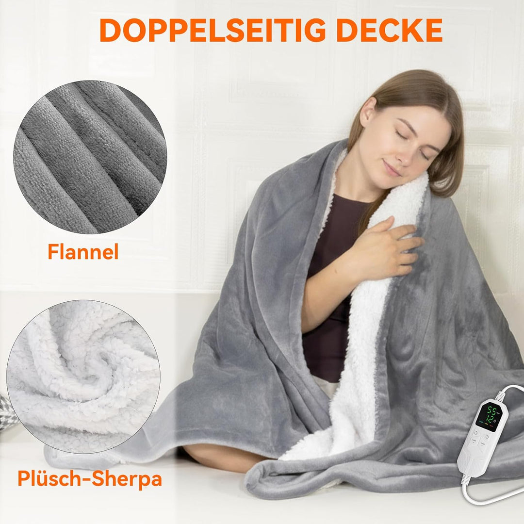 Heizdecke mit Abschaltautomatik, 180 × 130 cm Flanell Elektrische Wärmedecke mit 8 Heizstufen & 1-12