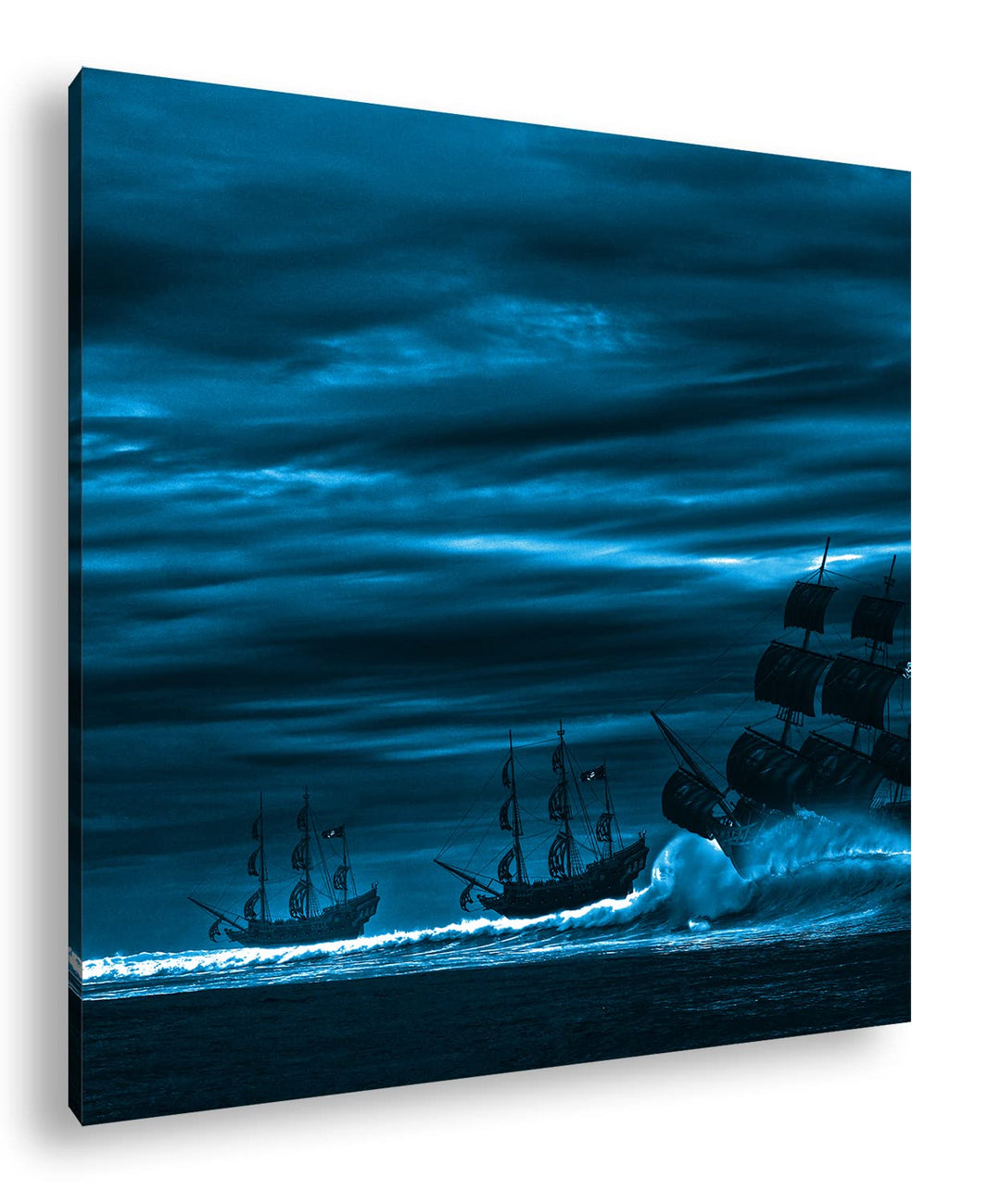 deyoli Piratenschiffe auf hoher See Format: 60x60 Effekt: Monocrome Blau als Leinwandbild, Motiv fer