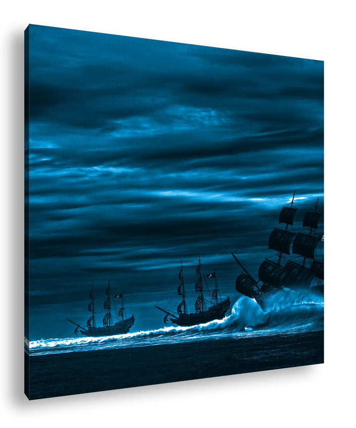 deyoli Piratenschiffe auf hoher See Format: 60x60 Effekt: Monocrome Blau als Leinwandbild, Motiv fer