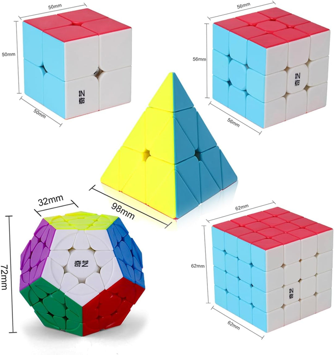 ROXENDA Speed Zauberwürfel Set, 2x2 3x3 4x4 Pyramide Dodekaeder Würfel Magischer Cube Sammlung für K