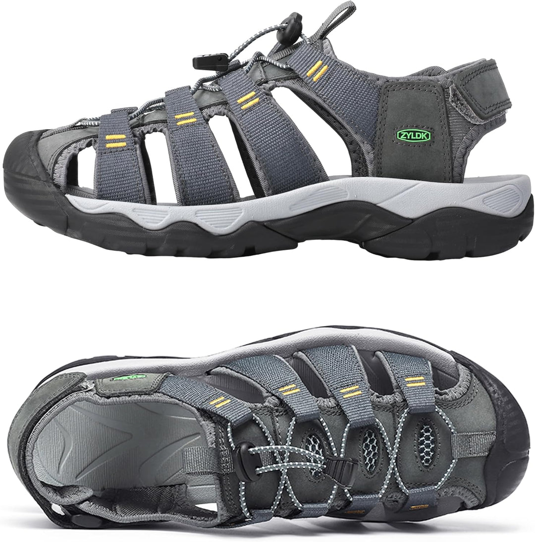 ZYLDK Herren Sandalen Leder Strand Trekkingsandalen Outdoorschuhe Sommer Wanderschuhe Männer Sport-O