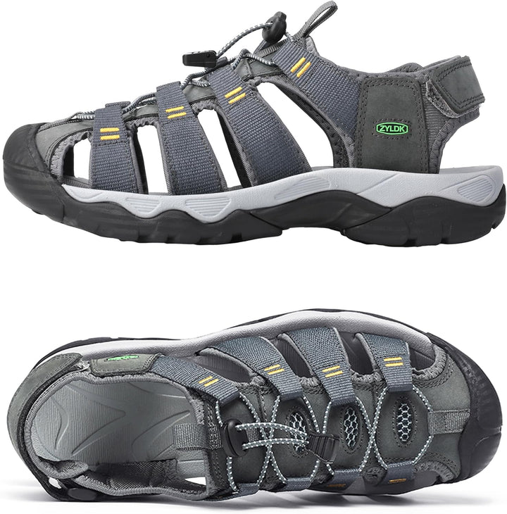 ZYLDK Herren Sandalen Leder Strand Trekkingsandalen Outdoorschuhe Sommer Wanderschuhe Männer Sport-O