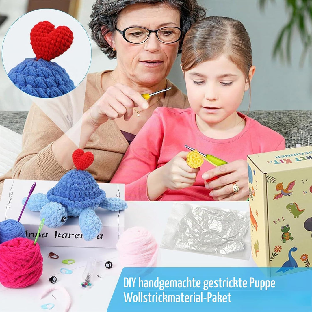 FYSL Häkelset Schildkröte mit Herz, Komplettes DIY Häkeln für Anfänger, Video-Tutorial einbeziehen,