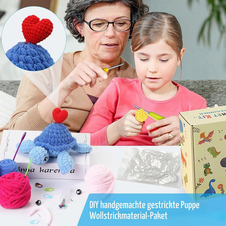 FYSL Häkelset Schildkröte mit Herz, Komplettes DIY Häkeln für Anfänger, Video-Tutorial einbeziehen,