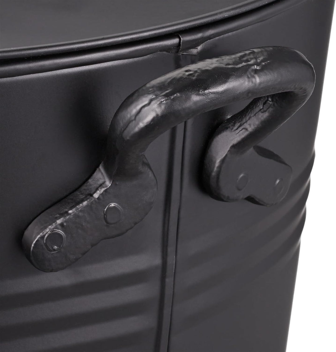 Relaxdays Ascheeimer mit Deckel, 19 Liter, runde Aschetonne mit Griffen, für Kohle & Asche, Kamin, O