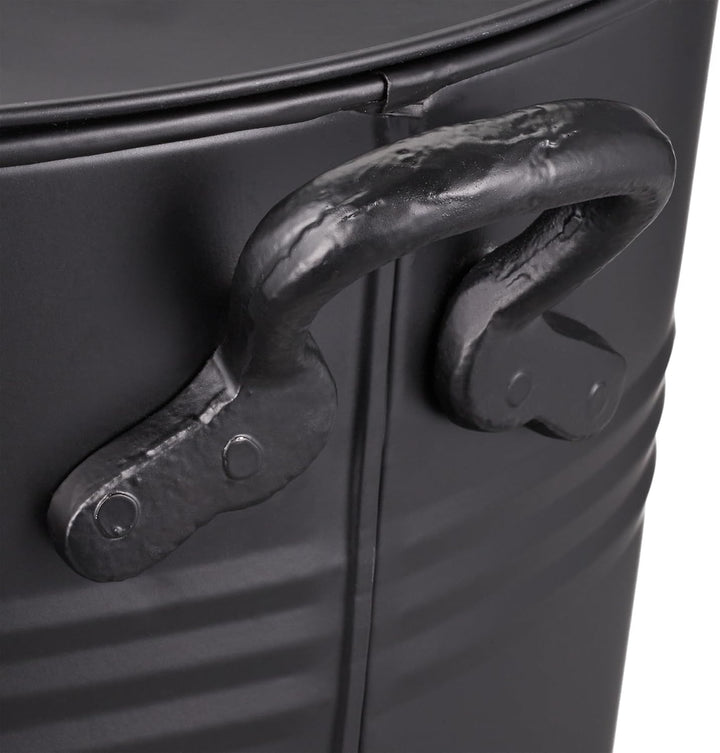 Relaxdays Ascheeimer mit Deckel, 19 Liter, runde Aschetonne mit Griffen, für Kohle & Asche, Kamin, O