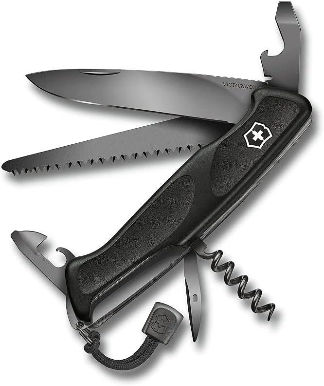 Victorinox Taschenmesser Ranger Grip 55 Onyx Black (12 Funktionen, Festellklinge, Holzsäge), schwarz