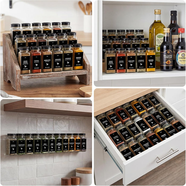 Gewürzgläser Eckig Set 24er, Gewürzdosen Glas 120ml, Gewürzstreuer Mit Schwarz Deckel, Gewürz Organi