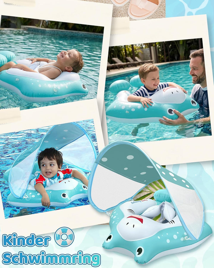 Schwimmring Baby mit Sonnendach Abnehmbarem Sonnendach Schwimmsitz Kleinkinder Schwimmhilfe für Klei