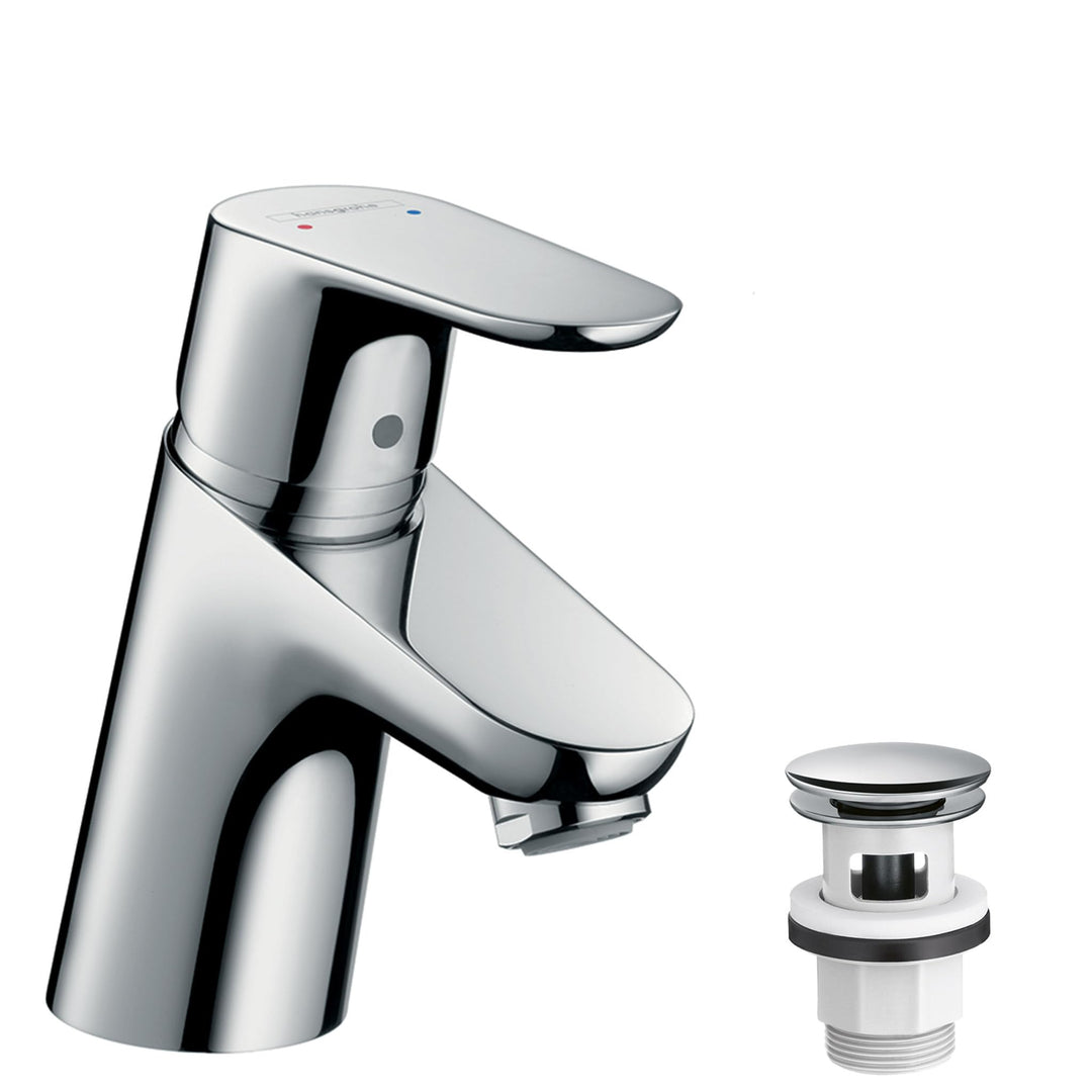 hansgrohe Wasserhahn Focus (Armatur mit Auslauf Höhe 70mm und Push-Open Ablaufgarnitur) Chrom