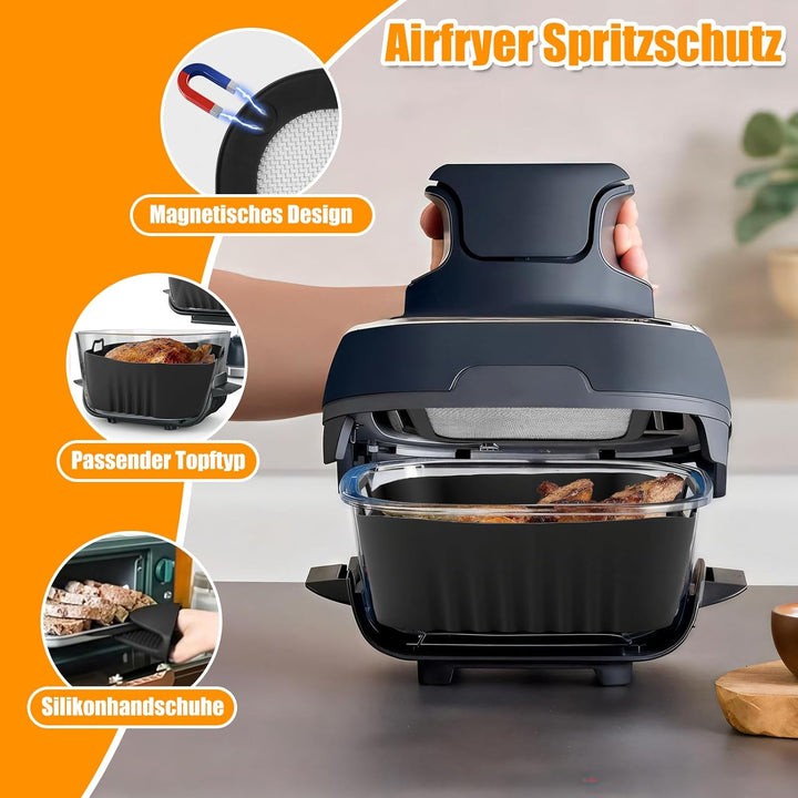 SelfTek 6 Stück Airfryer Zubehör für Ninja CRISPi FN101EU - mit 2 Stück Silikonform, Spritzschutz, S