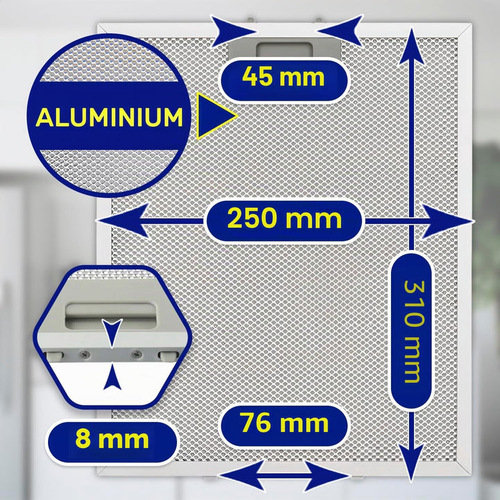 2 Stück Aluminium Anti Fett Filter für Dunstabzugshaube 310x250x8 mm mit dem Originalcode 00353110 3