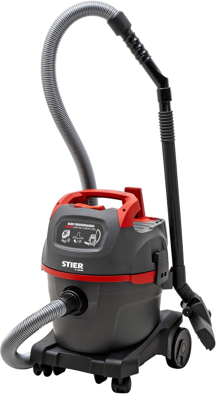 STIER Nass-Trockensauger SNT-20 Premium, 1400W, 20L Behälter, Industriesauger, 8m Kabel, mit Ausblas