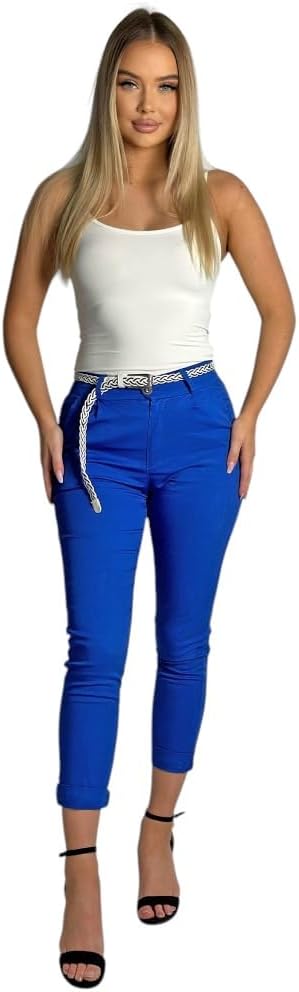 Mississhop Damen Baumwolle Klassische Chino Hose mit Gürtel S Royalblau, S Royalblau