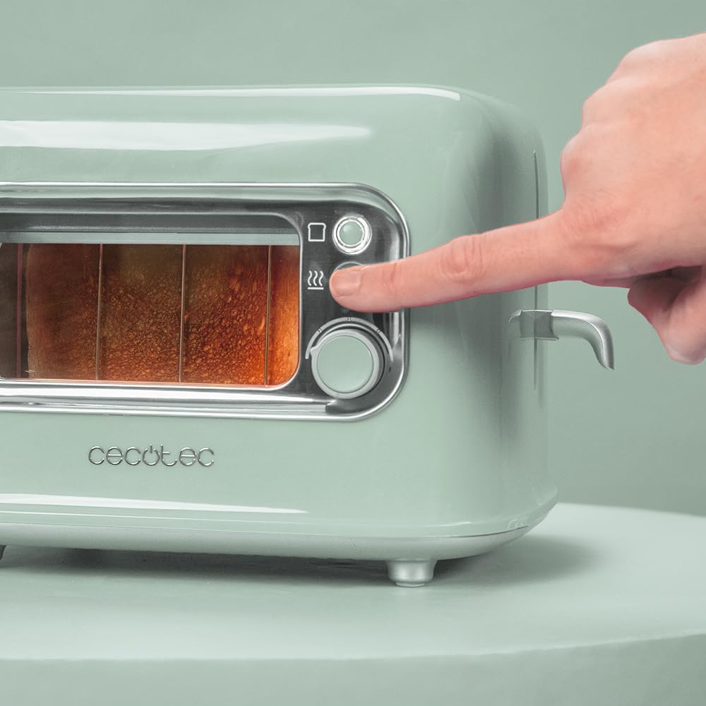 Cecotec Vertikaler Toaster RetroVision Green, 700W Leistung, 2 Extra-breite Schlitze, Einzigartiges