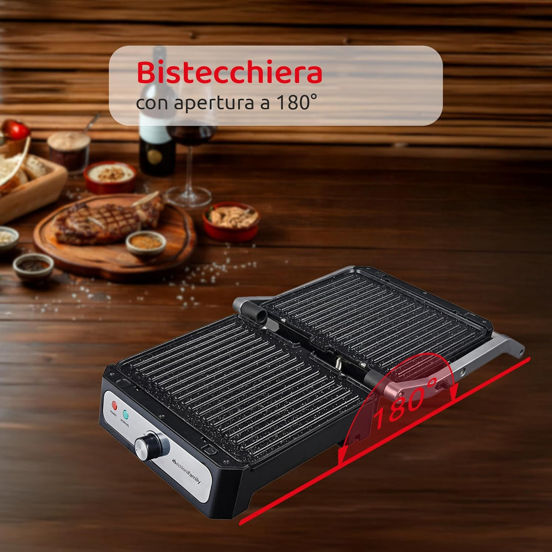 Melchioni Family Elektrische Grillpfanne mit abnehmbaren Keramikplatten, IRIS, Öffnung um 180 °, Pla