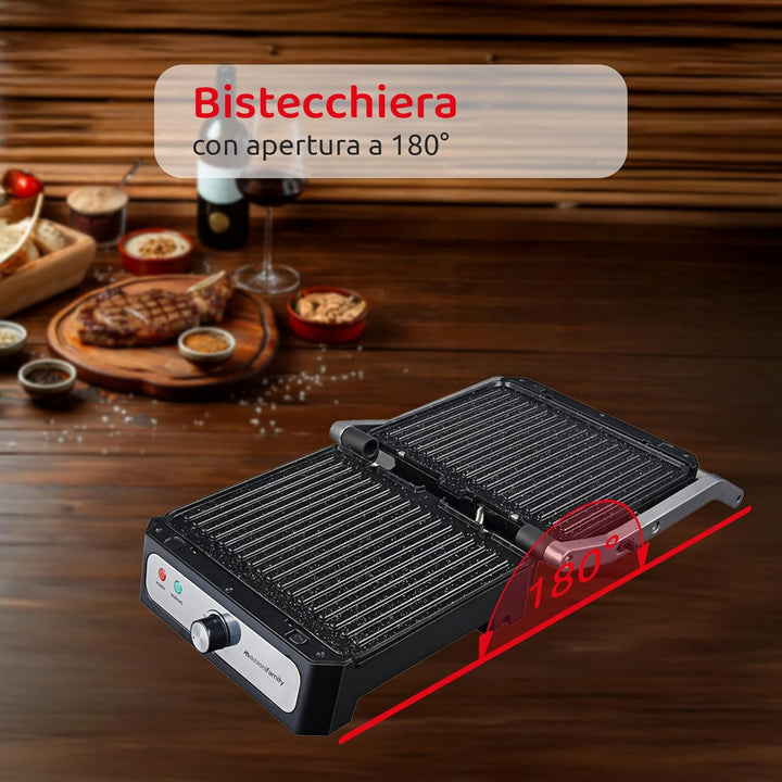 Melchioni Family Elektrische Grillpfanne mit abnehmbaren Keramikplatten, IRIS, Öffnung um 180 °, Pla
