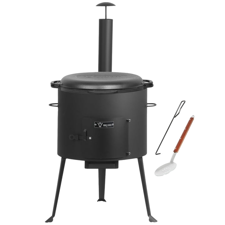 BBQ-Toro Gusseisen Kazan mit Kazan Ofen Ø 44 cm | 19 L Gusstopf mit Deckel, Gusseisentopf | Gulaschk