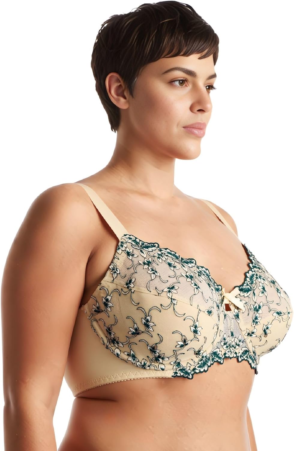 Curve Muse Damen Leicht Gepolstert Bügel Stickerei Spitzen BH-2er Pack 75D Schwarz,nackt(2er Pack),