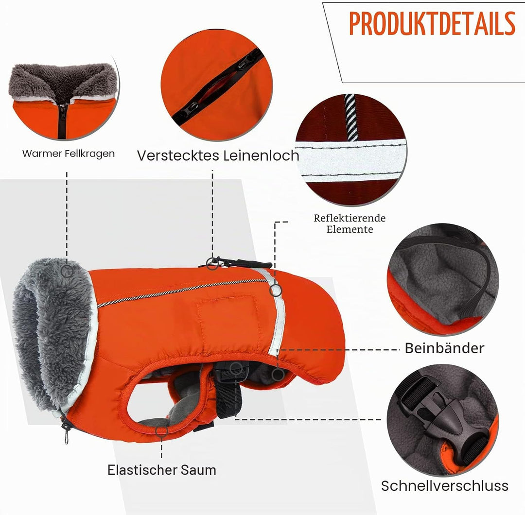 QBLEEV Hundewintermantel, warm, reflektierende Hundejacke, Rollkragen, wasserdicht, für kaltes Wette