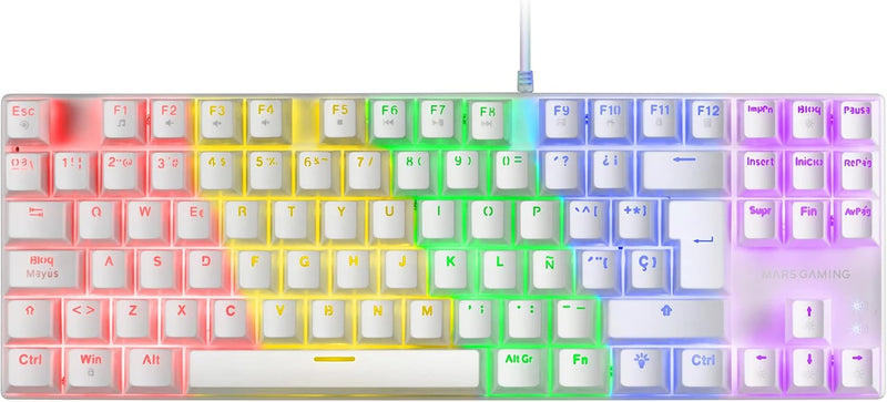 MARSGAMING MK80 Weiss, Mechanische Gaming Tastatur TKL FRGB, Antighosting, Switch Mechanischer Blau,