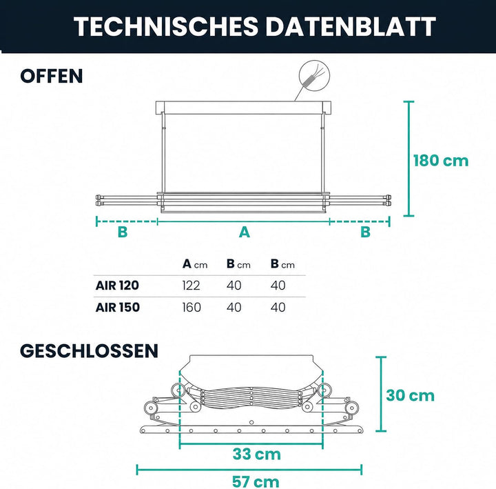Foxydry Air, Elektrischer Wäscheständer für Wand und Decke mit Ventilator und Fernbedienung, aus Alu