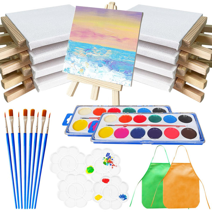 32Pcs Mini leinwand und Staffelei Set, XingyLi 8 kleine Leinwand Kunsttafeln mit 8 Künstler Dreieck