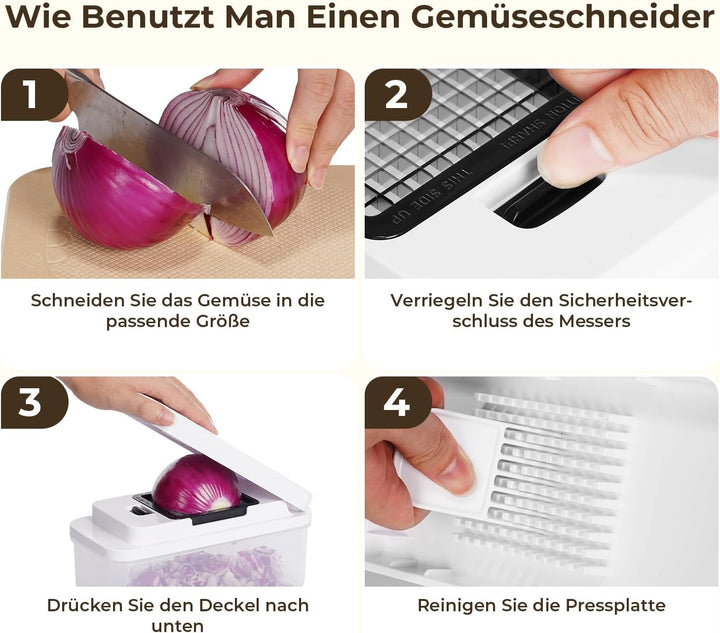 Gemüseschneider und Spiralschneider, Mandoline Gemüsehobel, Würfelschneider Zwiebelschneider, Reibe