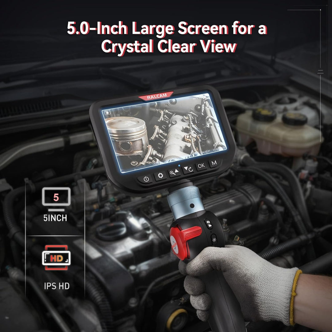 Ralcam Endoskopkamera mit Licht, Endoscope Camera mit 180° beweglichem Kopf, 8,5mm Dual-Sonde, 5" HD