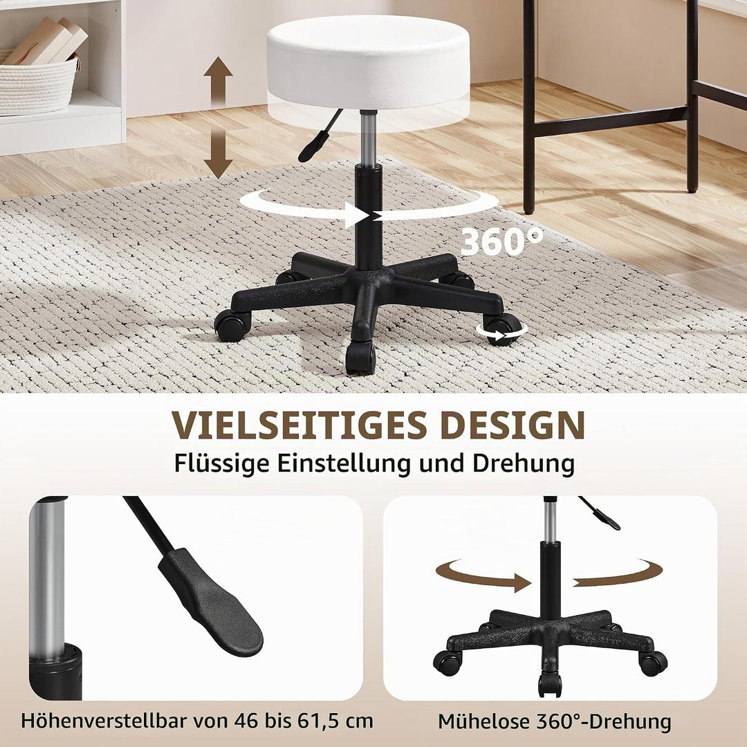 Yaheetech Rollhocker höhenverstellbar,Arbeitshocker Bürohocker 360° drehbar mit Rollen,Hocker Drehho