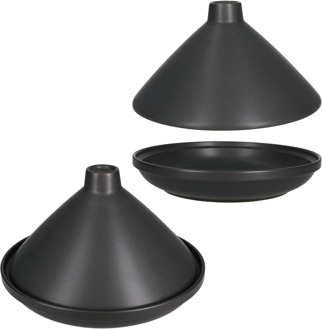 MamboCat Tajine aus Steingut matt schwarz I orientalische Schmorform mit Deckel I moderne Servier- &