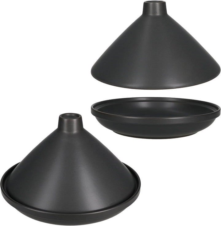 MamboCat Tajine aus Steingut matt schwarz I orientalische Schmorform mit Deckel I moderne Servier- &
