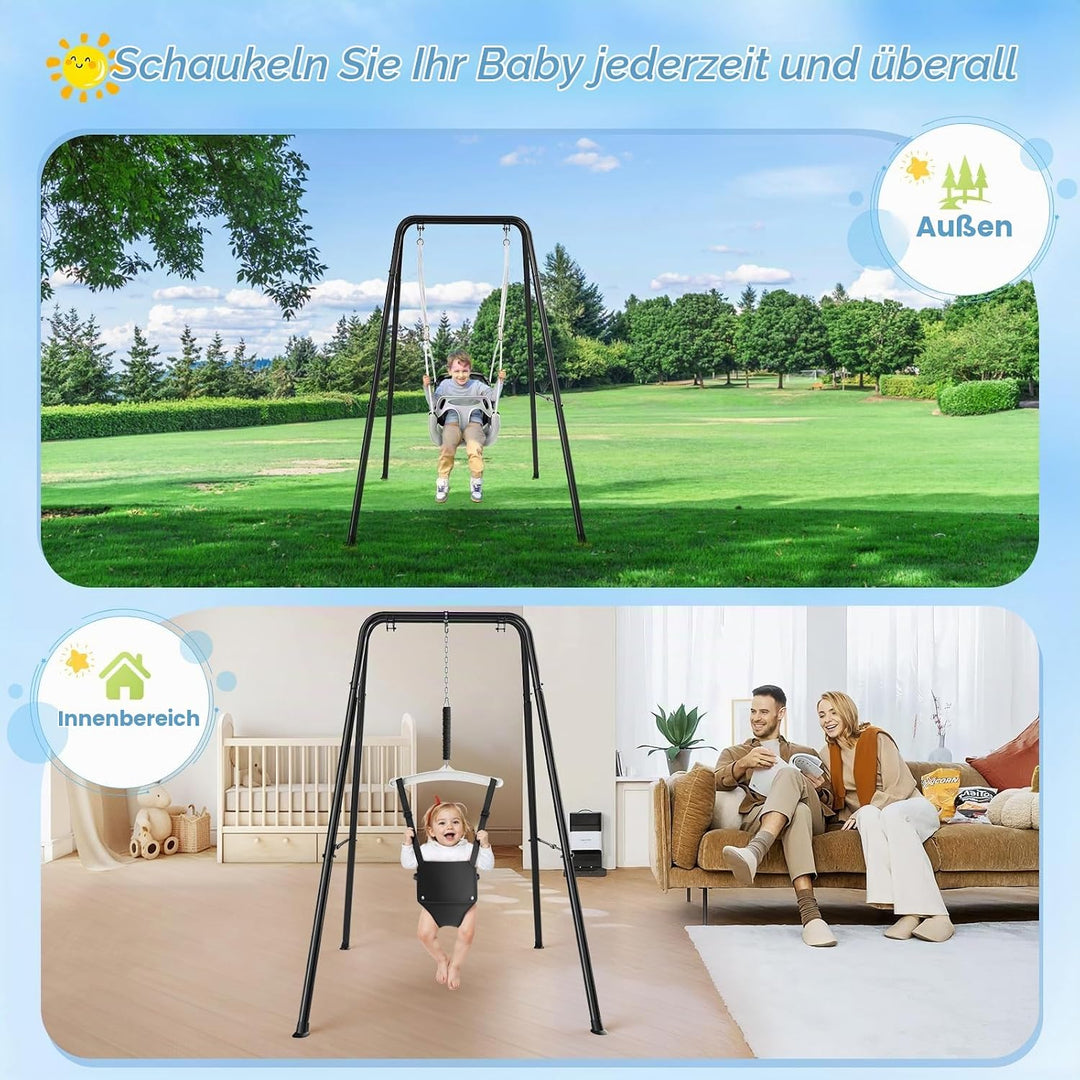 Babyschaukel mit Gestell 2-in-1, Kinderschaukel mit Metallständer Schaukelgestell, Sicherheitsgurt S