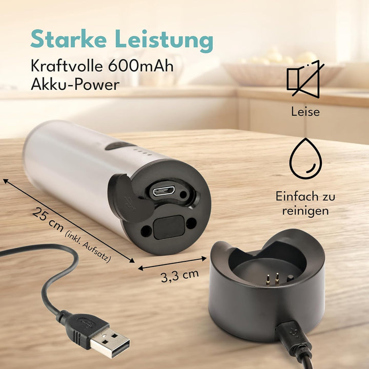 LEBENLANG Milchaufschäumer Stab elektrisch wiederaufladbar - USB Anschluss & Inkl. Extra Rührbesen I
