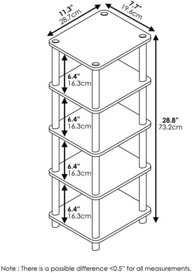 Furinno Regalsystem mit 4 Einschüben, holz, Eiche/Schwarz/Hellbraun, 19.56 x 28.7 x 73.15 cm Eiche /