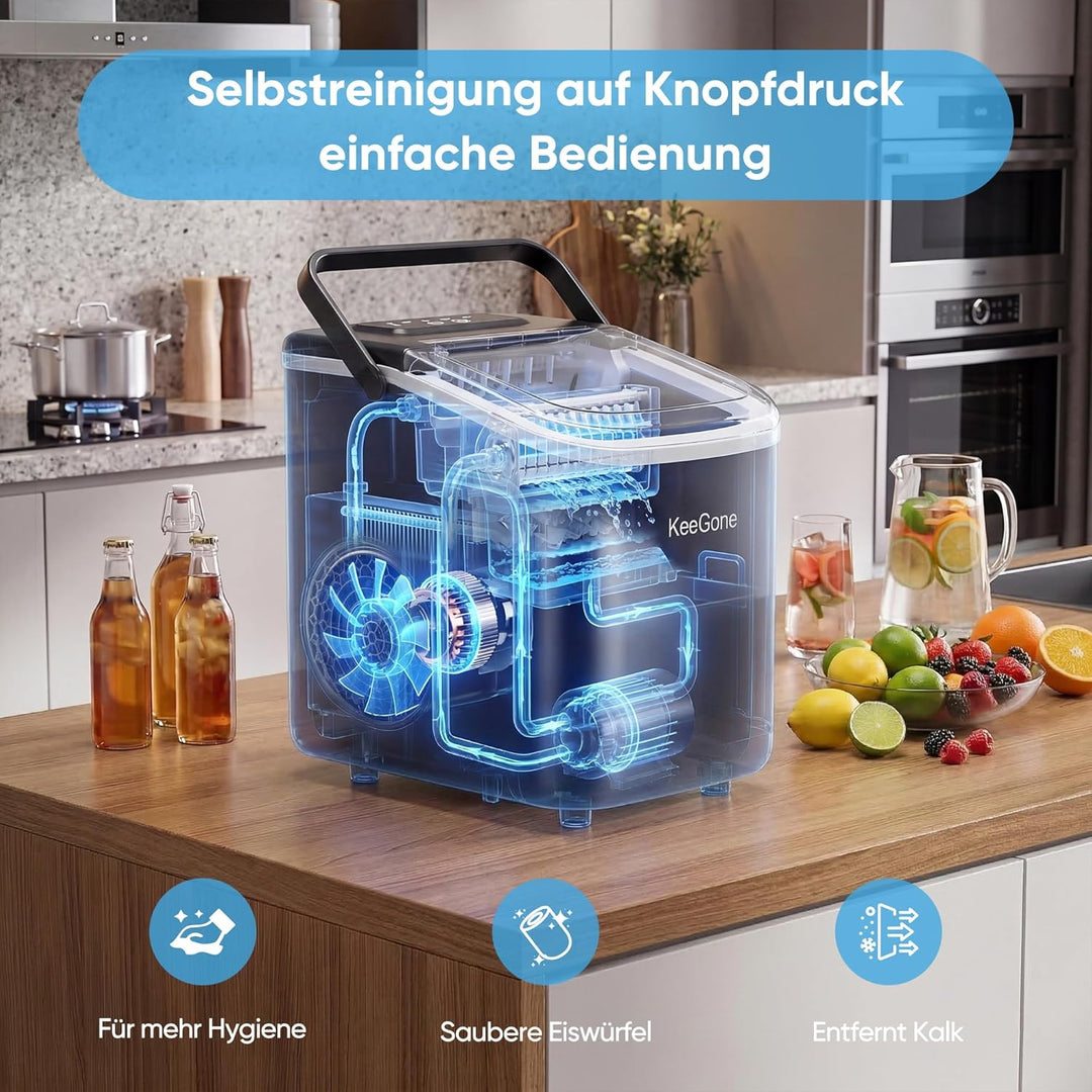 Eiswürfelmaschine Klein mit 1,2 Liter Wassertank 9 Würfel in 6 Minuten fertig Schwarz Ice Maker mit