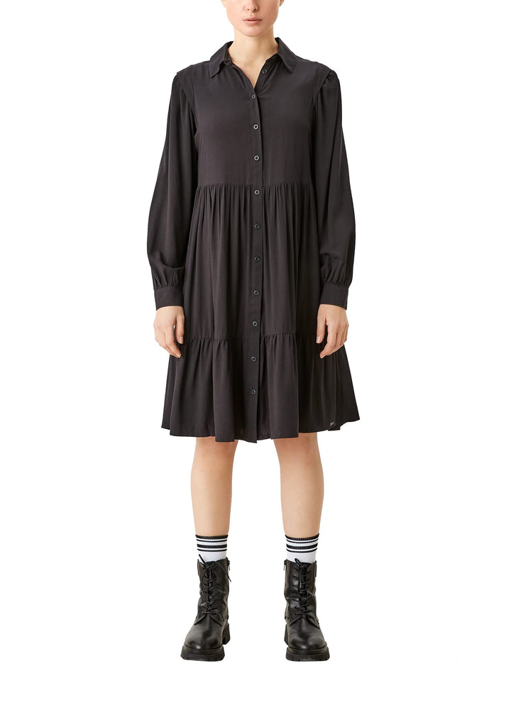Q/S designed by - s.Oliver Damen Kleid Kurz Regular Fit Dress 36 Grau/Schwarz, 36 Grau/Schwarz