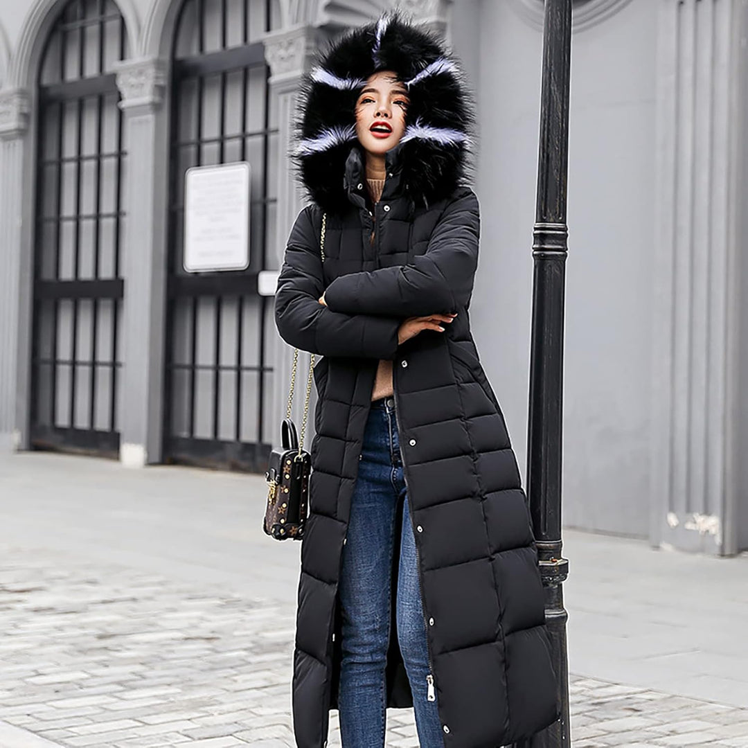 Ansenesna Steppjacke Damen Lang Mit Fellkapuze Winter Elegant Winterjacke Frauen Kapuze Dicke Daunen