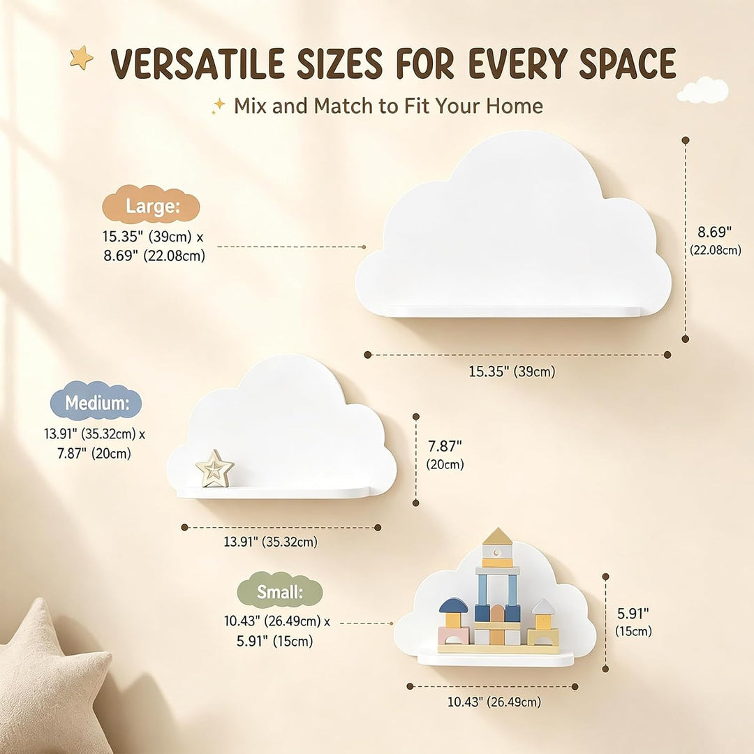 Kinderzimmer deko 3er Set Wandregal Wolke Niedlich | Aufbewahrung für Babyzimmer Kinderzimmer Junge