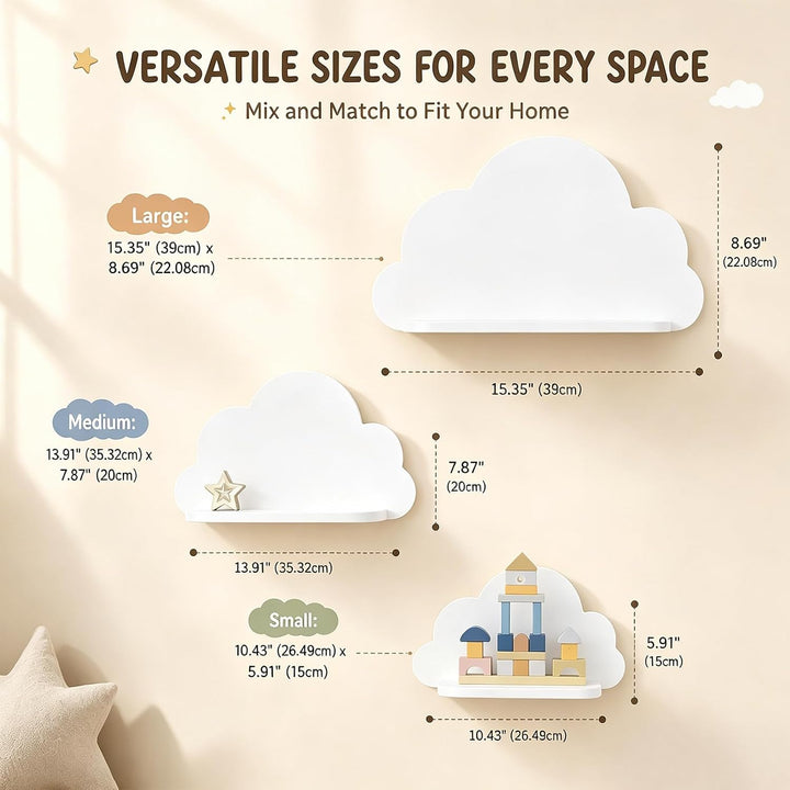 Kinderzimmer deko 3er Set Wandregal Wolke Niedlich | Aufbewahrung für Babyzimmer Kinderzimmer Junge