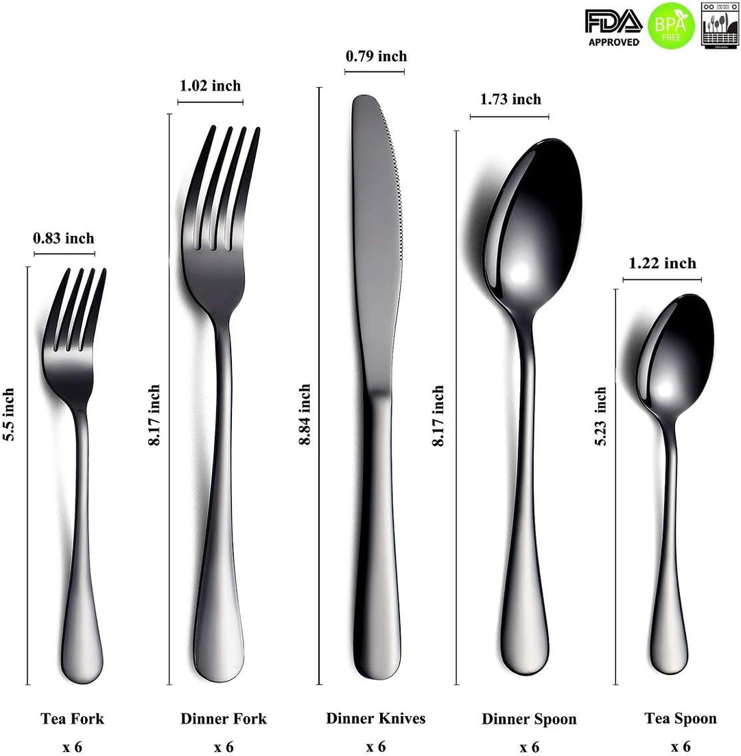 HOMQUEN Schwarzes Besteck/Besteck Set,30 Stück Edelstahl Messer Gabel Löffel Set für 6 Personen (Sch
