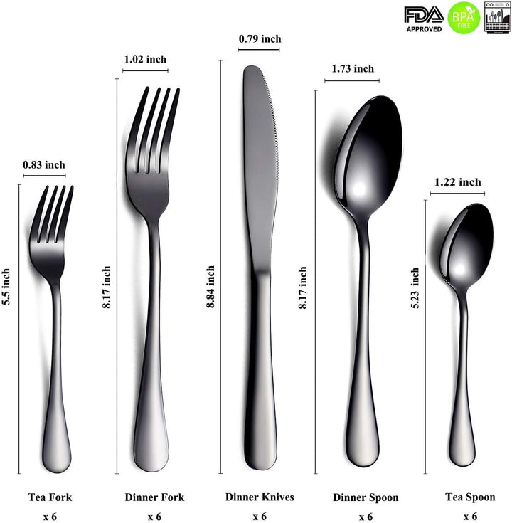 HOMQUEN Schwarzes Besteck/Besteck Set,30 Stück Edelstahl Messer Gabel Löffel Set für 6 Personen (Sch