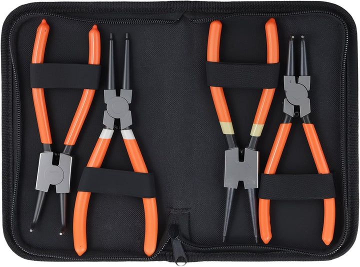 8 Stück Sprengringzangen Set, Sicherungsringzange Set, 178 mm gebogen/gerade, mit Tasche, Kohlenstof
