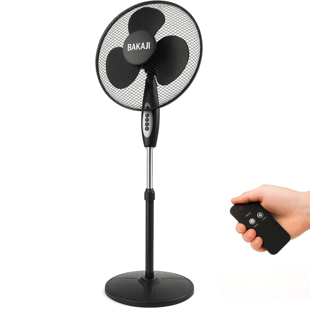BAKAJI 2828514 Standventilator mit Standfuss, 40 cm, 3 Geschwindigkeiten, einstellbare Höhe einstell
